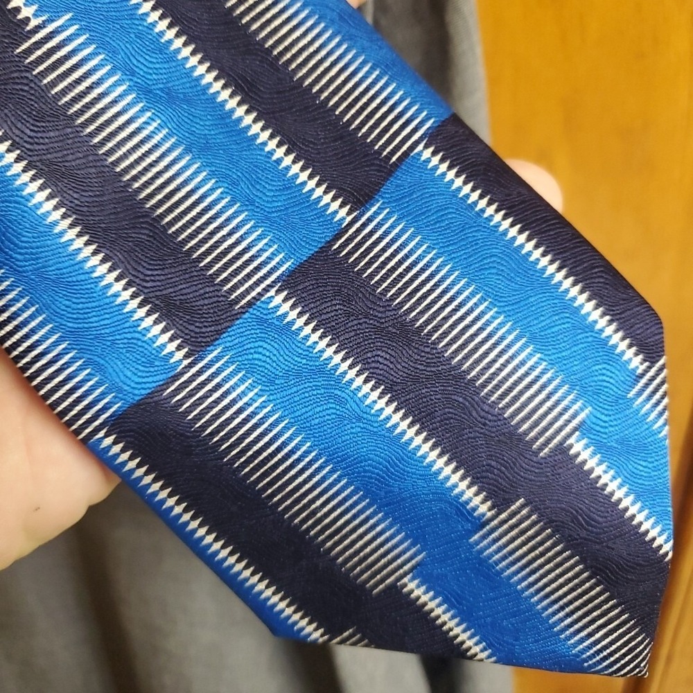 Emilio Ponti OS Necktie Mens Blue Geometric Silk Hand Made Roma Milano Business